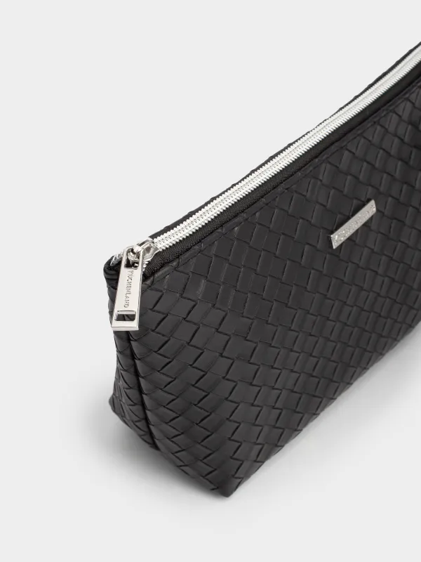 Makeup bag, 26x13 cm, polyurethane, black, Sennit, image-1