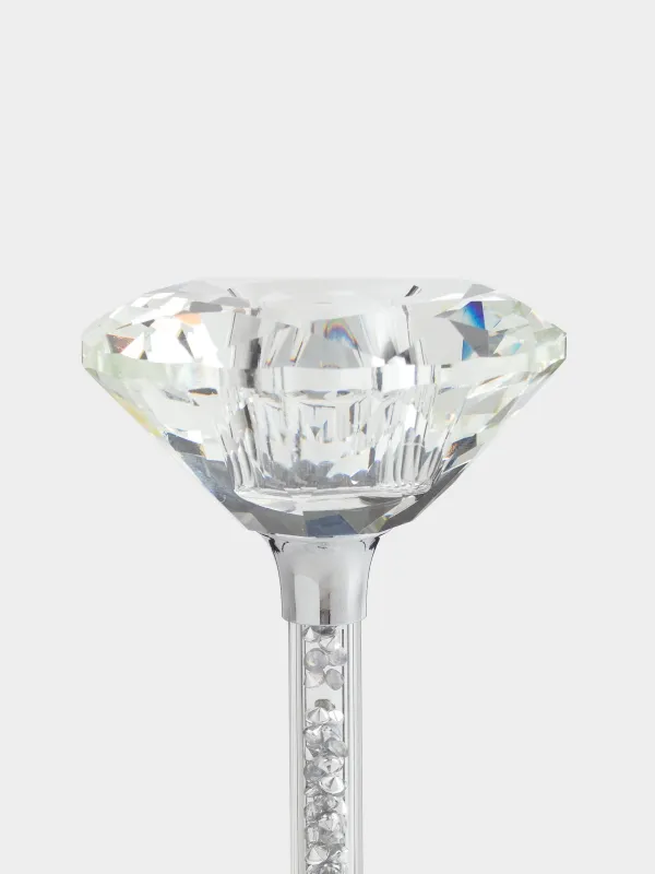 Candlestick, 15 cm, for a thin candle, on a leg, glass / rhinestones, Silver crystals, Diamond, image-1