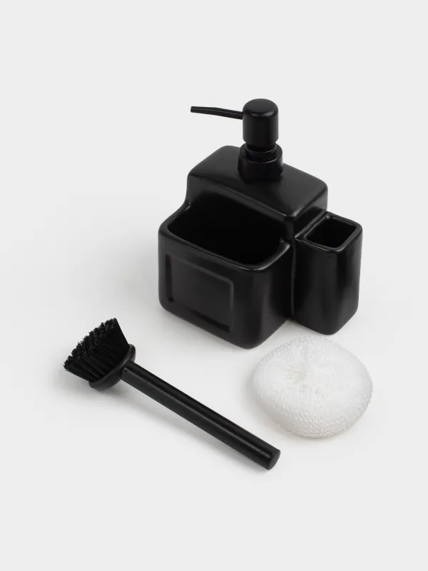 Detergent dispenser, 550 ml, organizer, Sponge / brush, Ceramic, Black, Total black, image-5