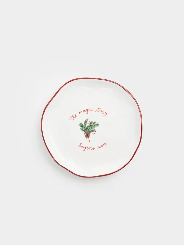 Snack plate, 21 cm, ceramic, fir branch, Christmas tree, image-0