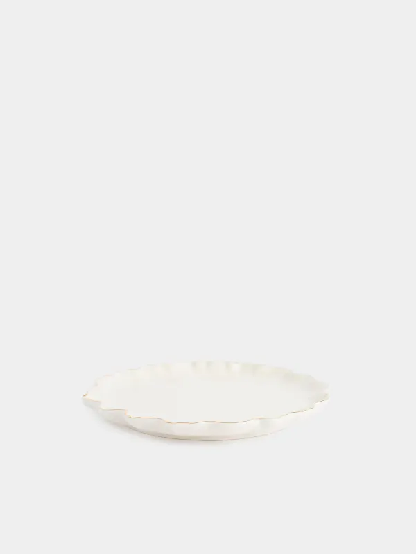 Snack plate, 20 cm, porcelain P, with golden edging, Crumpled effect, Crumple gold, image-1