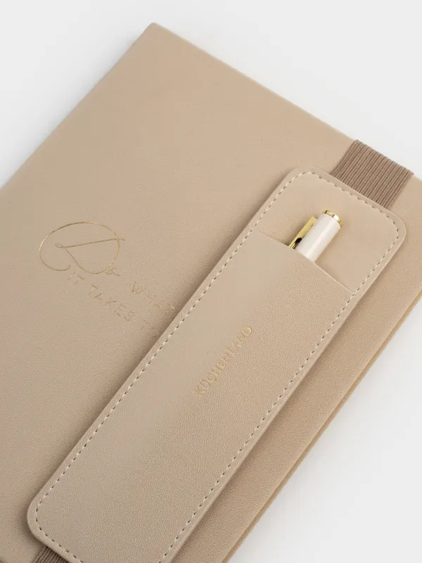 Notebook, with pen, 15x20 cm, 80 l, polyurethane, milky, B&G, image-1