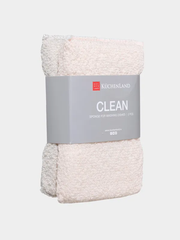 Dish washing sponge, 14x9 cm, 2 pcs, microfiber/foam, beige, Clean, image-1