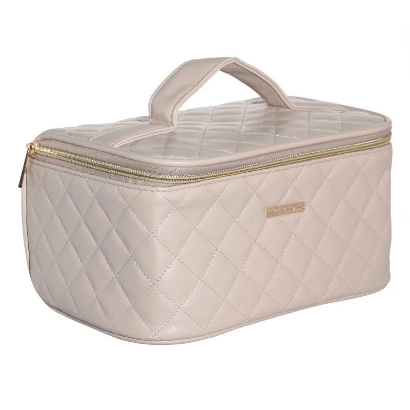 Cosmetic bag, 23x13 cm, quilted, with handle, polyurethane, beige, Quilted, image-1