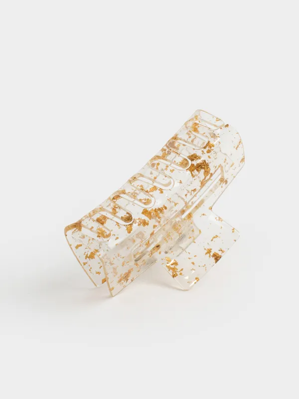 Hair clip, 10 cm, plastic / metal, gold, Crab, Glam, image-3