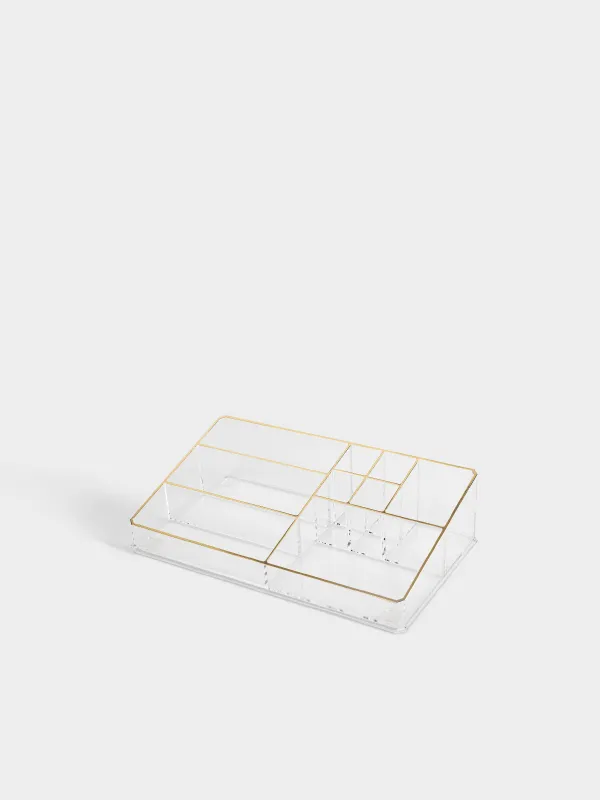 Organizer for cosmetics, 28x7 cm, 9 otd, plastic, gold edging, Dorado, image-1