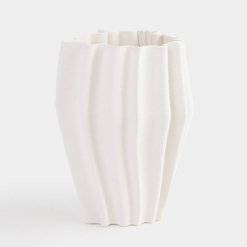 Flower vase, 26 cm, ceramic, milky, Textured lines, Crumple, image-0