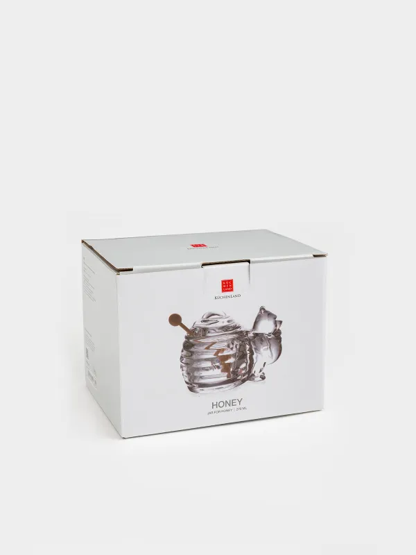 Honey jar, 270 ml, with spoon, glass/tree, Bear, Honey, image-3