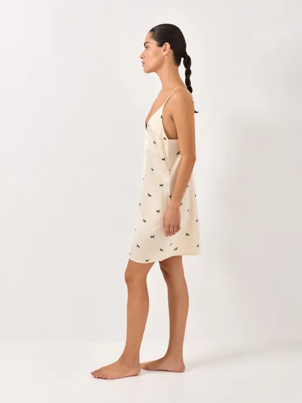 Women's dress, homewear, mini, size L, with straps, polyester / elastane, milky, Horses, Luanne, image-4