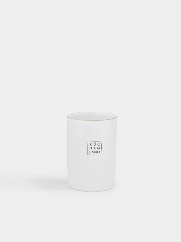 Bathroom glass, 11 cm, ceramic, white and gold, Freya, image-0