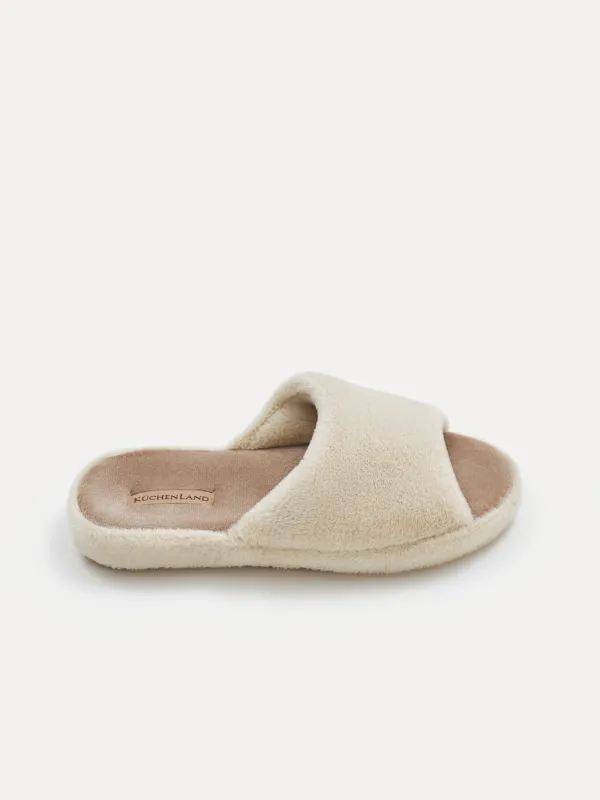 Women's slippers, homewear, size 36-37, faux fur/velour, beige-brown, Faux, image-0