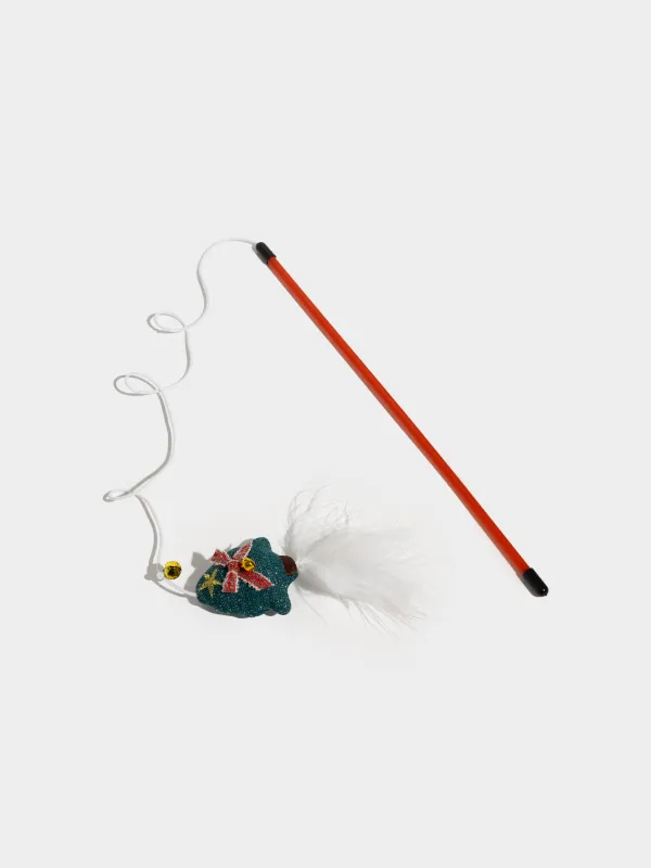 Cat fishing toy, 90 cm, with bell, Plastic / polyester, Christmas Tree, Christmas pet, image-0