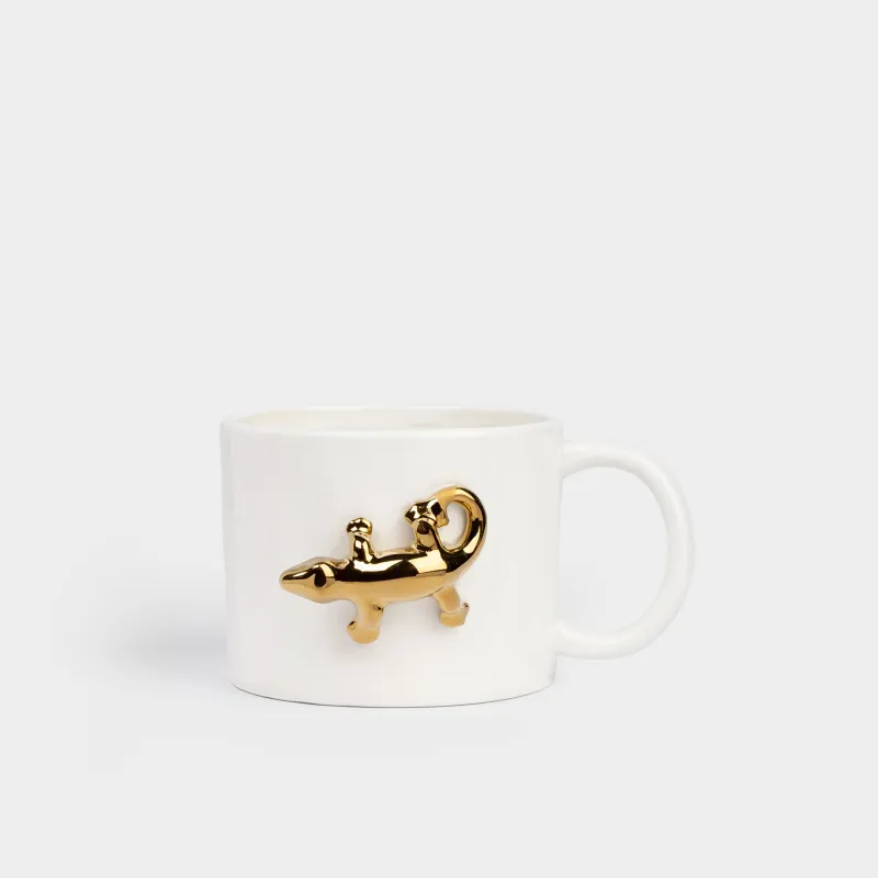Mug, 550 ml, porcelain P, milky, Golden lizard, Paradise garden