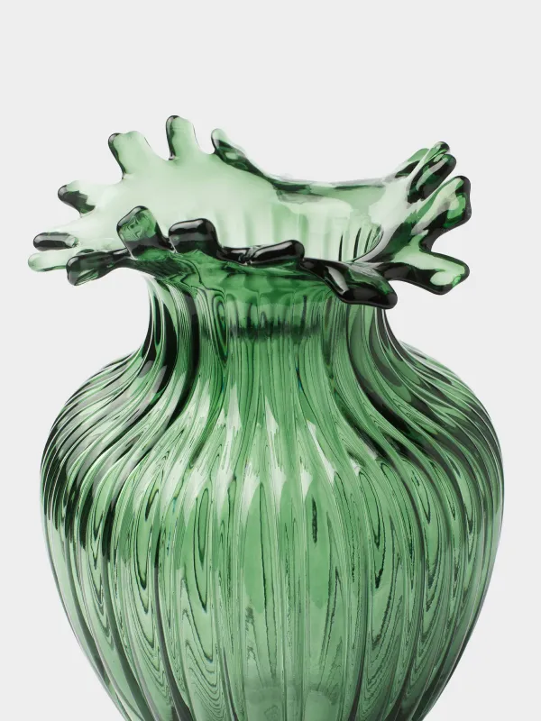 Flower vase, 27 cm, glass, green, Ribedic, image-1