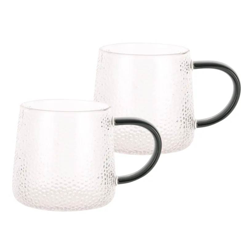 Mug, 340 ml, 2 pcs, glass B, with gray handle, Dawned
