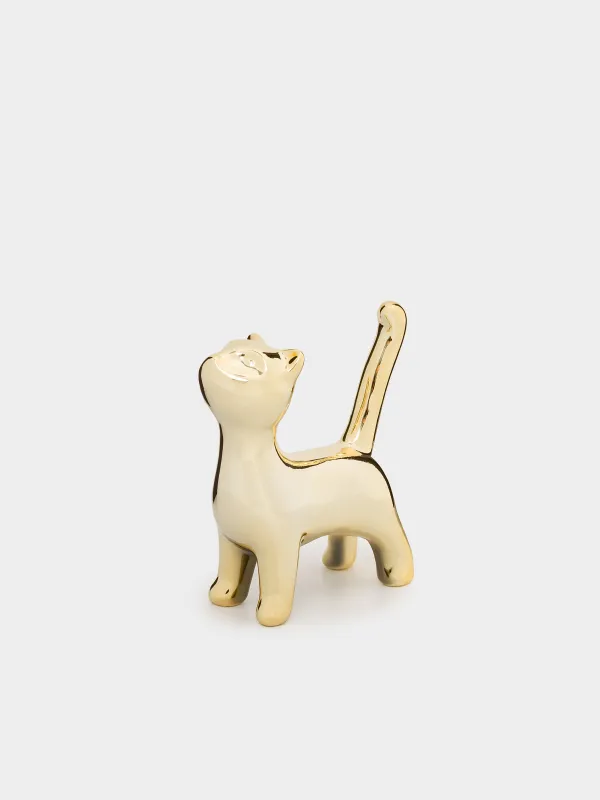 Jewelry holder, 9 cm, porcelain P, golden, cat, Cat, image-0