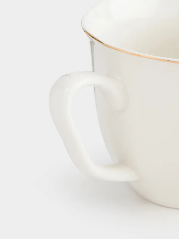 Mug, 320 ml, porcelain N, white, with golden edging, wildflowers, Yarrow, image-2