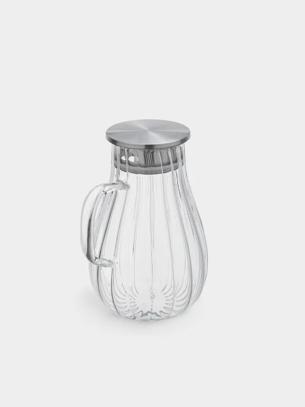 Jug, 1,8 l, with filter cap, used glass / steel, Camellia, image-1