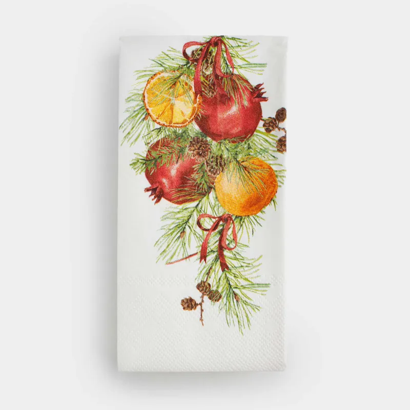 Paper napkins, 33x33 cm, 20 pcs, rectangular, white, Pomegranates and cones, Christmas miracle