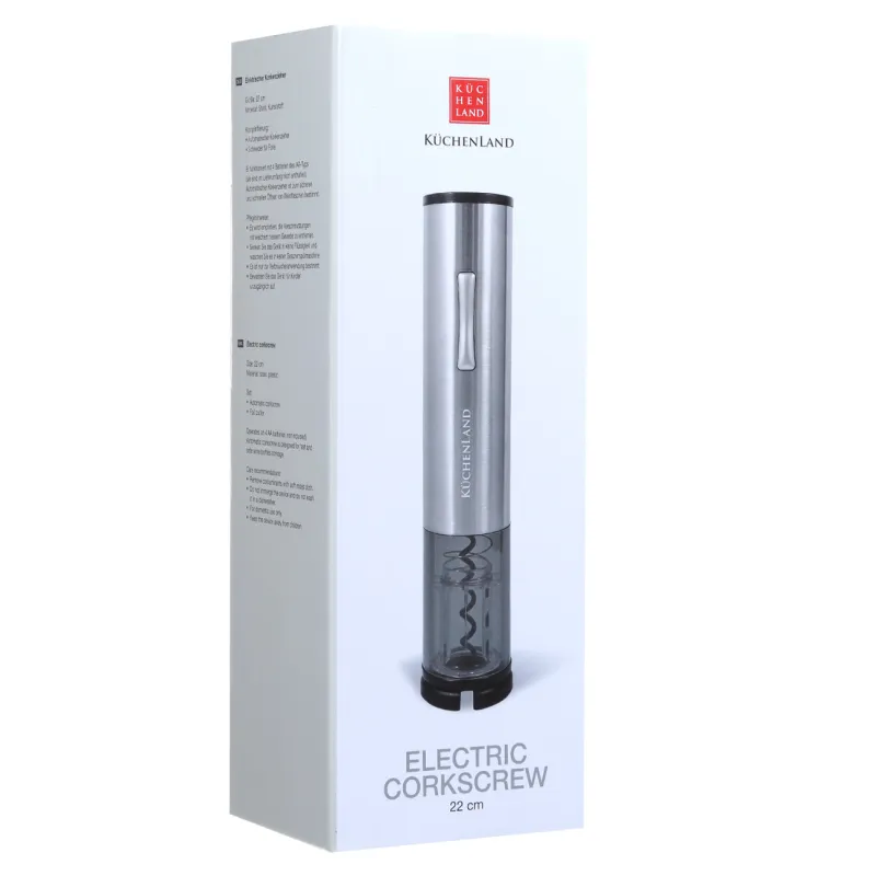 Electric corkscrew, 22 cm, with foil cutter, steel / plastic, LED B, Bar, image-1