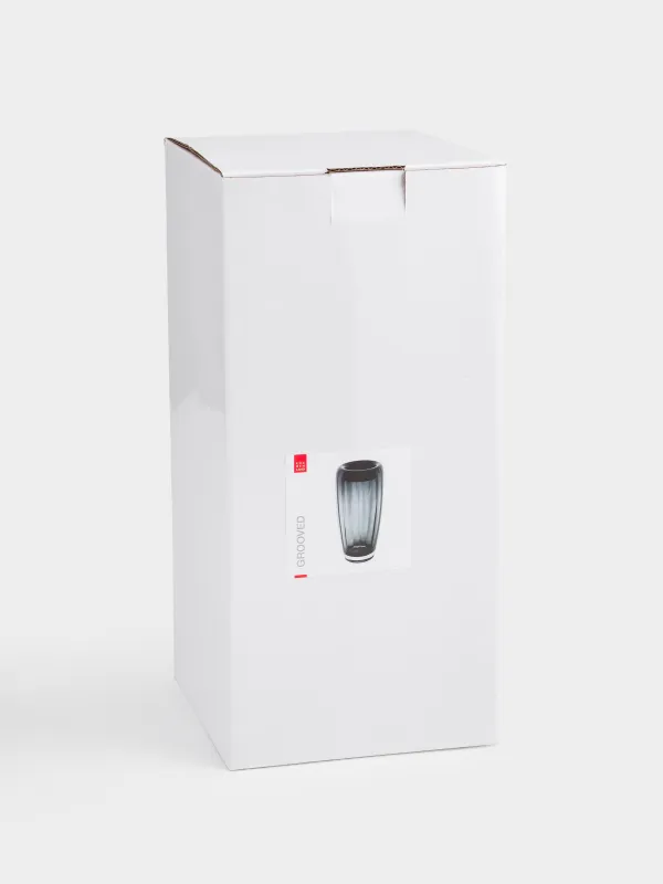 Flower vase, 32 cm, glass, Grey, Grooved, image-4