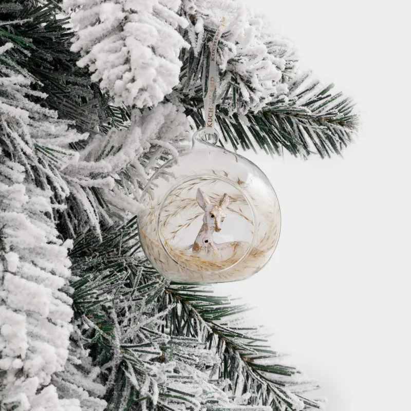 Christmas tree toy, 8 cm, glass / feather, Roe deer, Ball shape, image-2