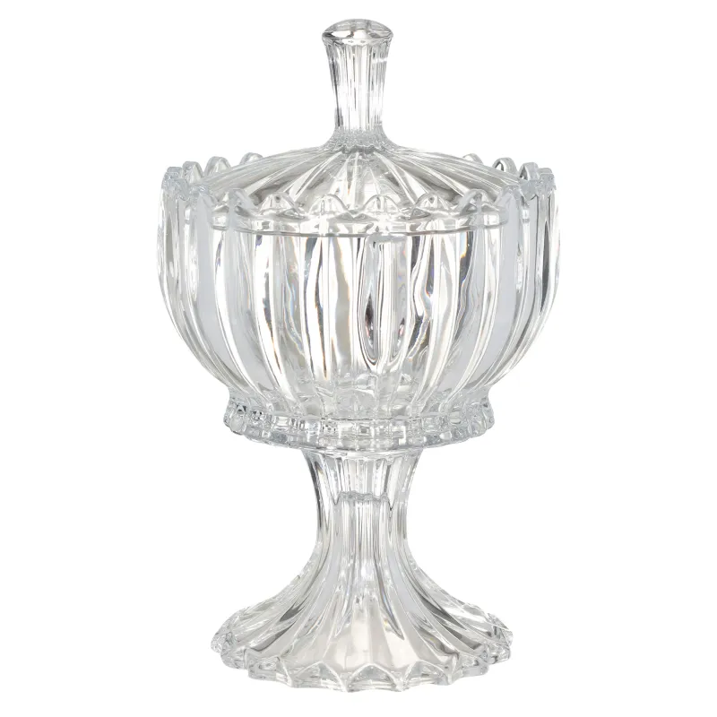 Candy bowl, 24x16 cm, on the leg, with lid, glass P, Alpine, image-0