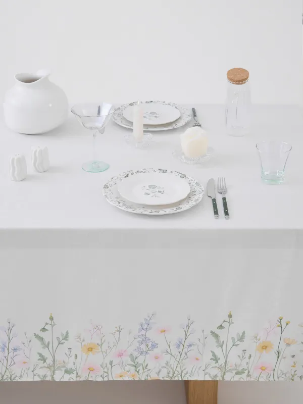 Tablecloth, 160x160 cm, jacquard, polyester, milky, Wildflowers, Petals serenity, image-1