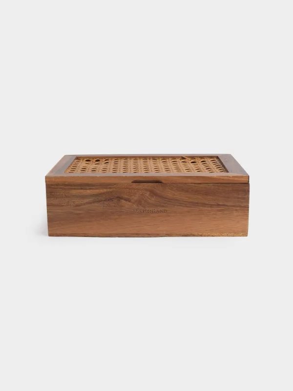Tea box, 24x16 cm, 6 compartments, wood / rattan, rectangular, Lattice, image-0