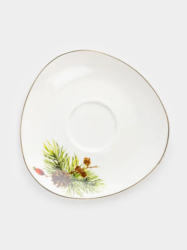 Tea pair, 1 person, 2 items, 250 ml, porcelain N, white, with golden edging, Pomegranates and orange, Christmas miracle, image-2