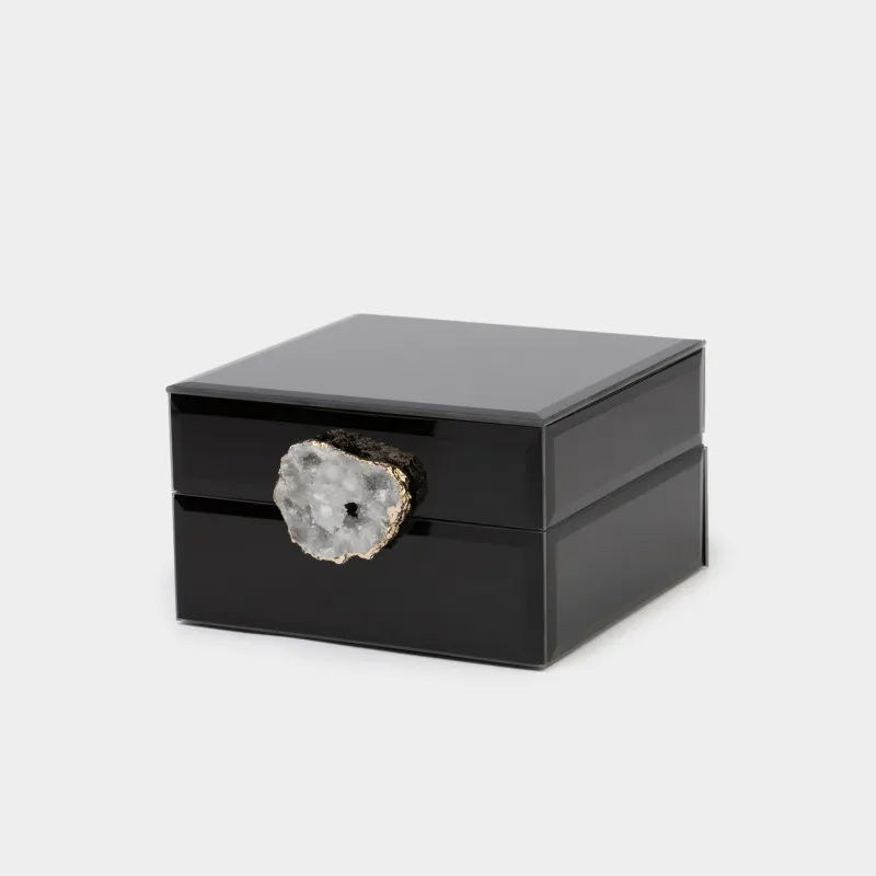 Jewelry box, 12x7 cm, glass, mirror, black, Glossy black