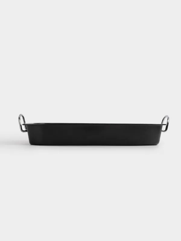 Baking tray, 37x29 cm, with handles and grill, coated, steel, black, BBQ, image-1