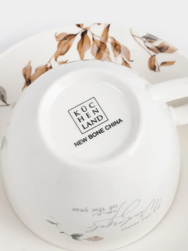 Tea pair, 2 persons, 4 items, 280 ml, porcelain N, Autumn flowers, Refined floral, image-3