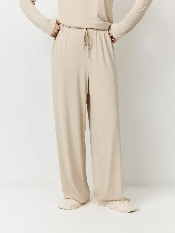Women's trousers, homewear, size L, wide, bamboo/spandex, sand, Zerita, image-1