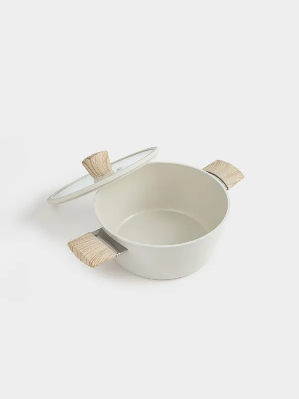 Pot, 24 cm, 3,9 l, with lid, coated, aluminum, milky, Sentimentality, image-1