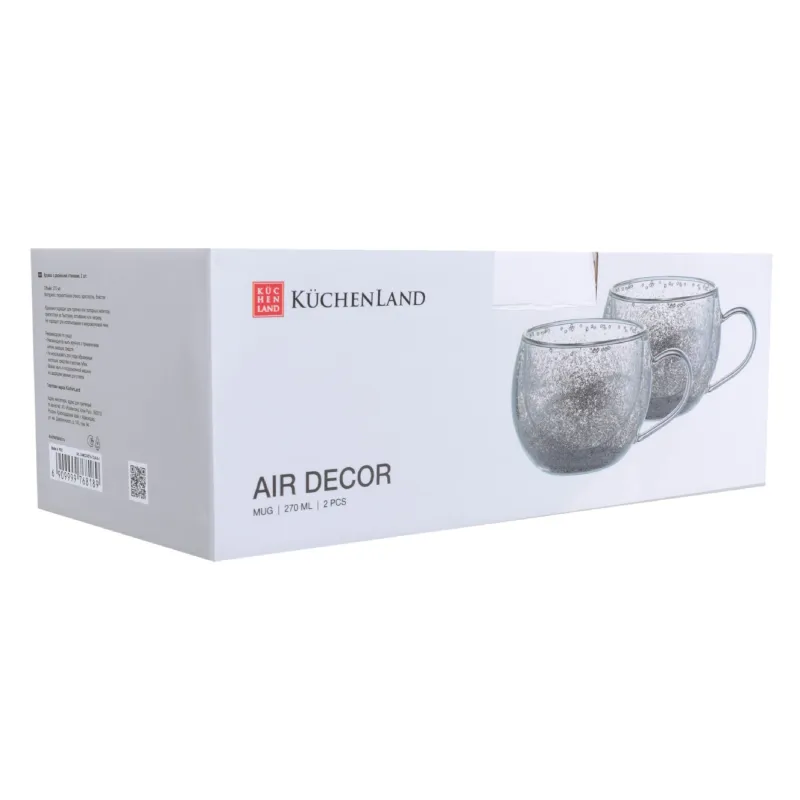 Mug, 270 ml, 2 pcs, glass B, with glitter and crystals, Air decor, image-2