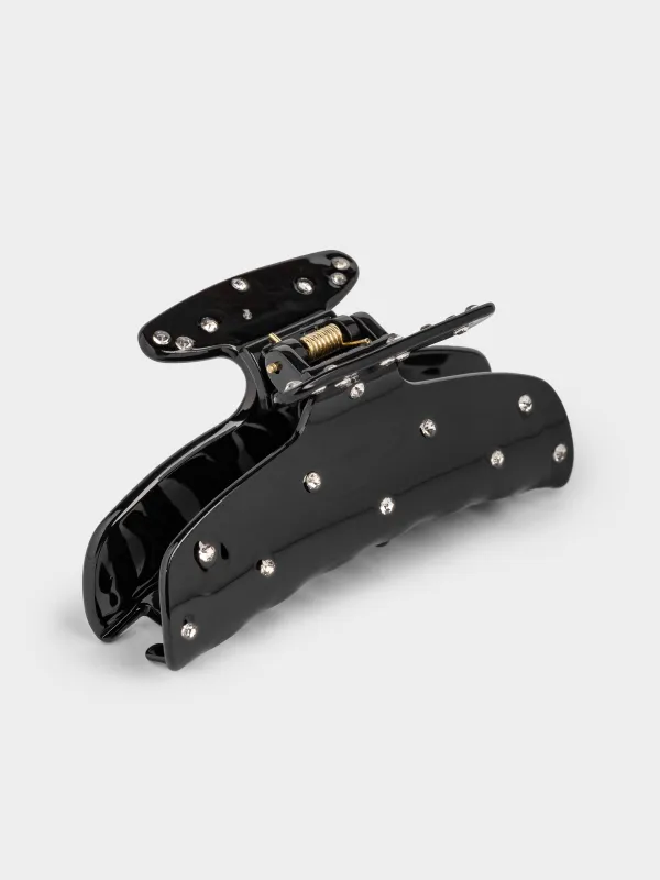 Hair clip, 9 cm, acrylic / metal, black, Crab in rhinestones, Hair basic, image-4