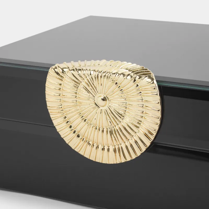 Jewelry box, 18x14 cm, glass / metal, mirror, black, Glossy black, image-5