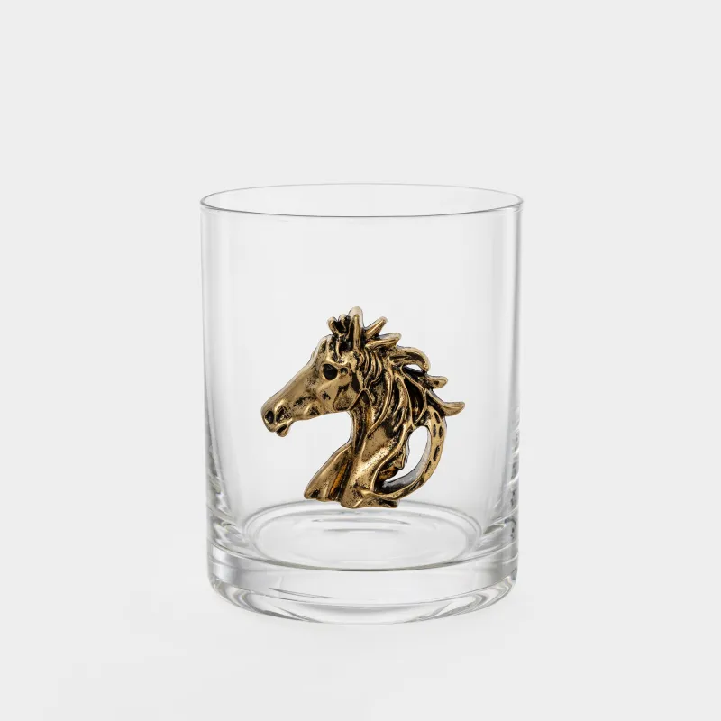 Drinking glass, 10 cm, 340 ml, glass/metal, Golden horse Lux elements