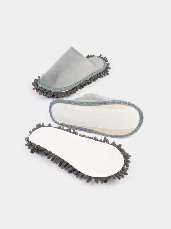 Polisher slippers, 28 cm, with removable sole, microfiber, grey, Clean, image-3