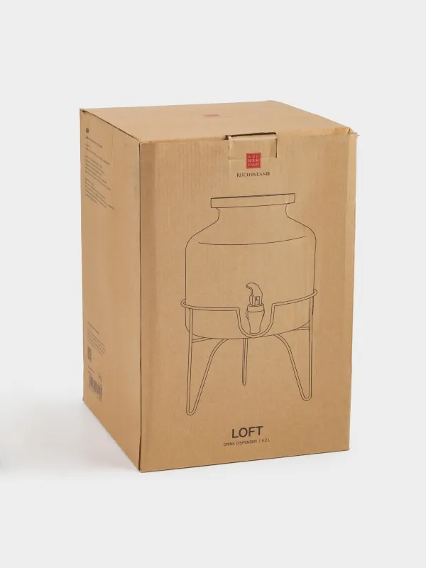 Beverage dispenser, 5,2 l, on stand, glass / metal, black, Loft, image-5