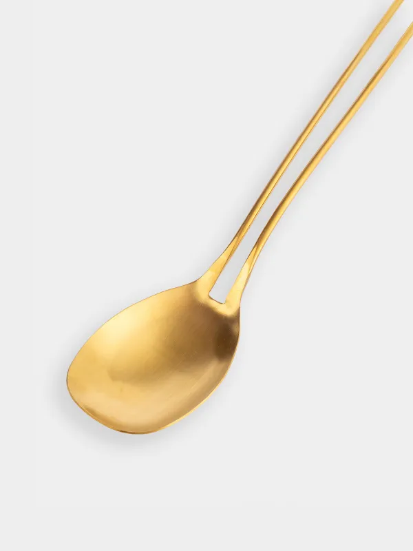 Serving spoon, 37 cm, steel, golden, Device gold, image-3