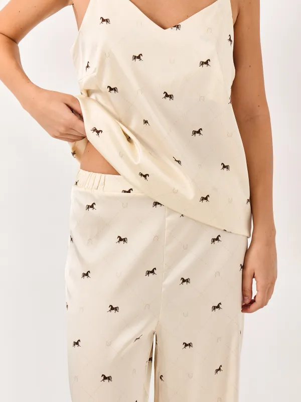 Women's trousers, homewear, size L, polyester / elastane, milky, Horse, Luanne, image-3