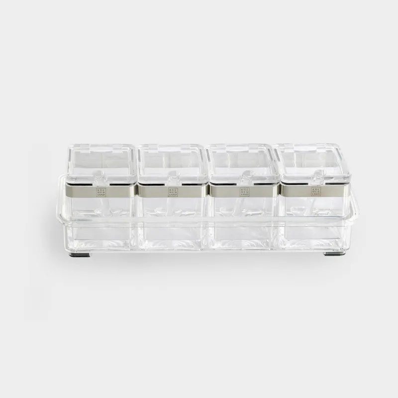 Container, 26x9 cm, 4 pcs, with spoons, on a stand, acrylic / steel, Kitchen tools