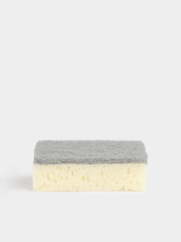 Dish washing sponge, 10x7 cm, 5 pcs, foam rubber / abrasive, rectangular, beige-gray, Clean, image-2