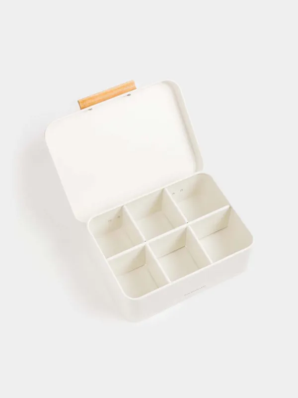 Tea storage box, 22x17 cm, 6 compartments, metal / wood, rectangular, milky, Course, image-4