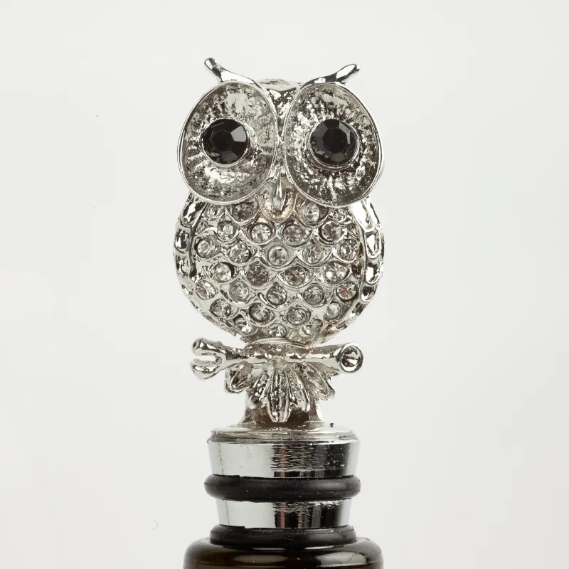 Beverage bottle stopper, 11 cm, metal/rhinestones, silver, Owl, Birds, image-4