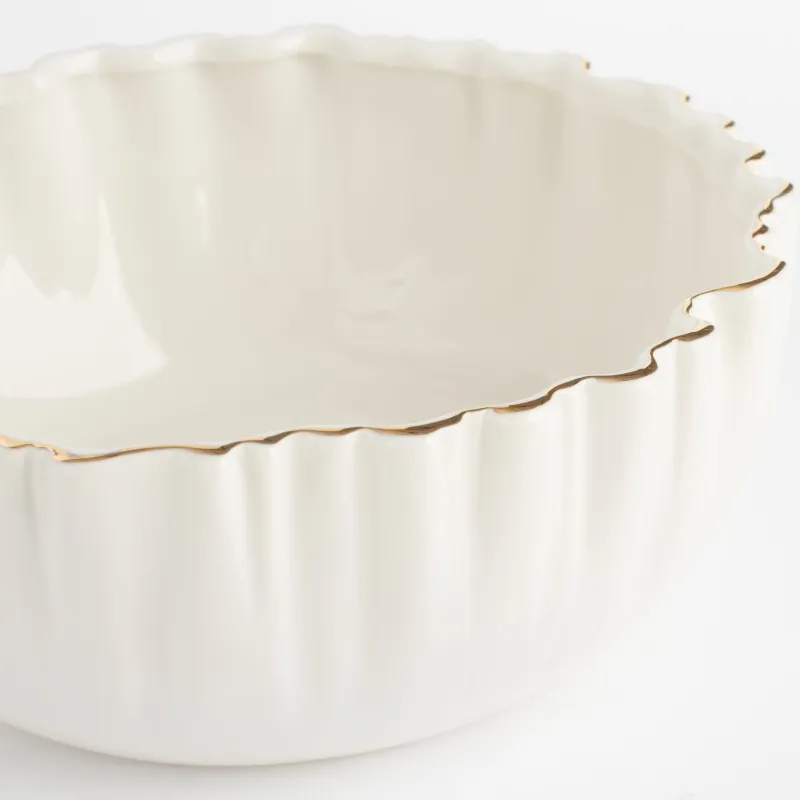 Salad bowl, 20x8 cm, 1,3 l, porcelain P, with golden edging, Crumpled effect, Crumple gold, image-4