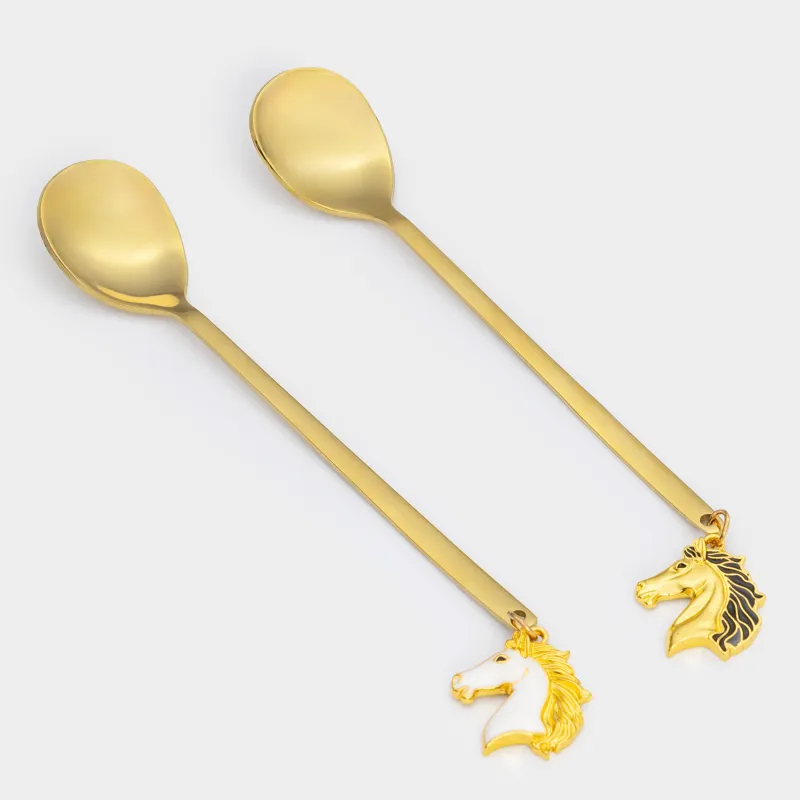 Dessert spoon, 14 cm, 2 pcs, steel, golden, Horse, Horse gold
