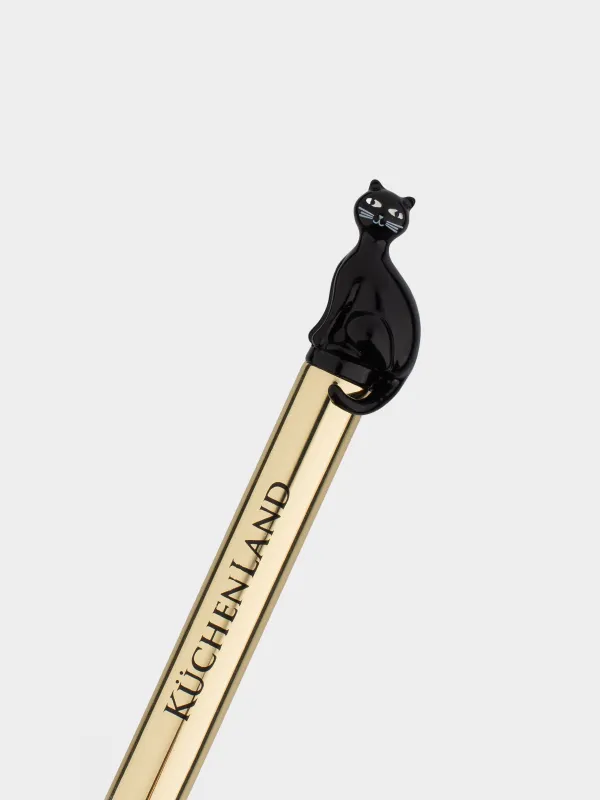 Ballpoint pen, 14 cm, with a figure, steel, gold, Black cat, Draw figure, image-2